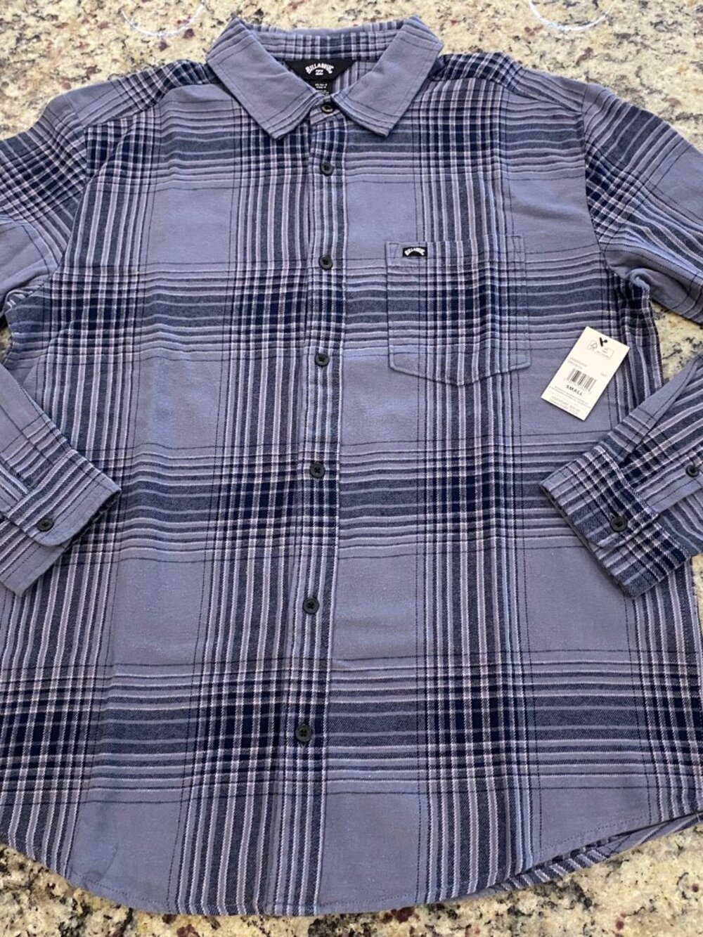 BILLABONG Men's LS Coastline Plaid Flannel Shirt - NWT - Small (S) Blue Gray